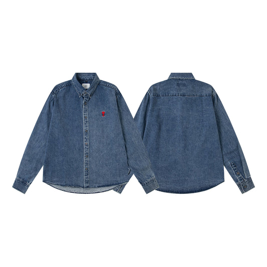 Ami Heart Logo Embroidered Denim Shirt 852
