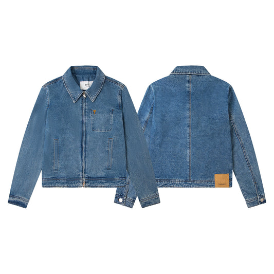 Ami Heart Logo Embroidered Denim Shirt 853