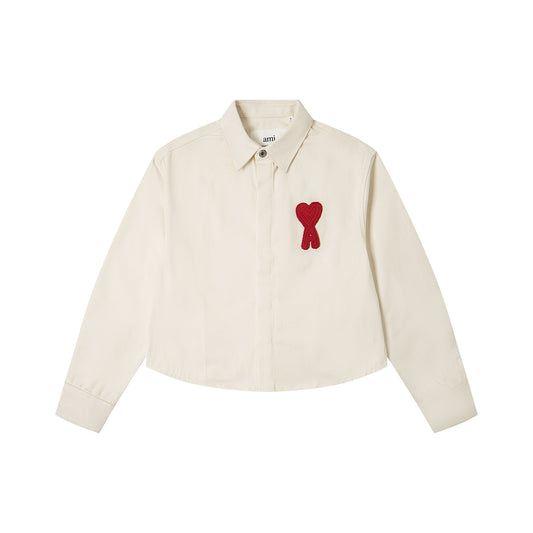 Ami Classic Heart Embroidered Cropped Denim Shirt 847