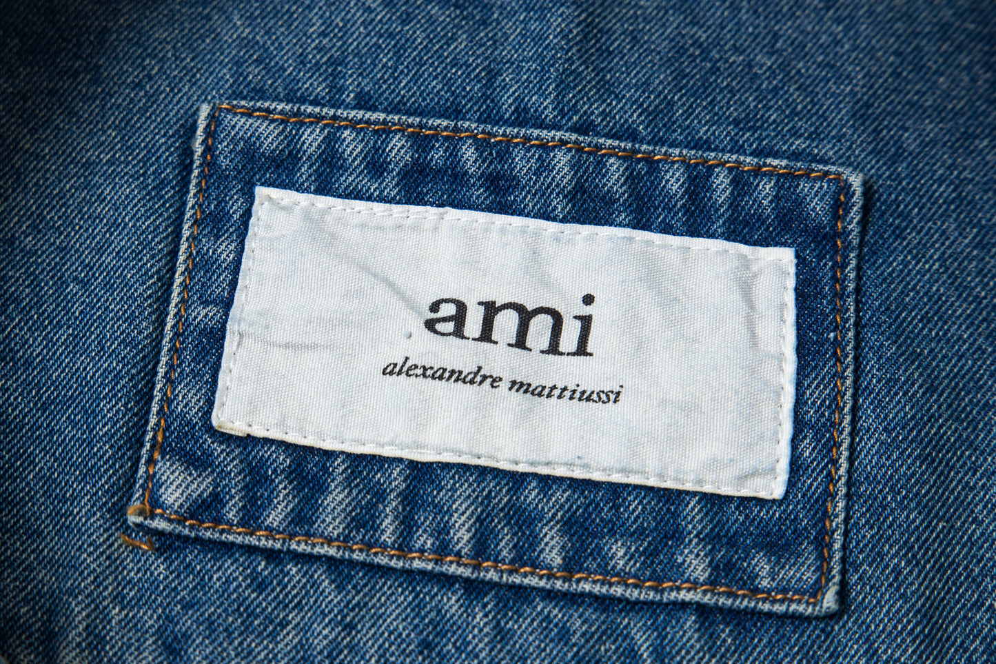 Ami Classic Heart Embroidered Long-Length Denim Shirt 848