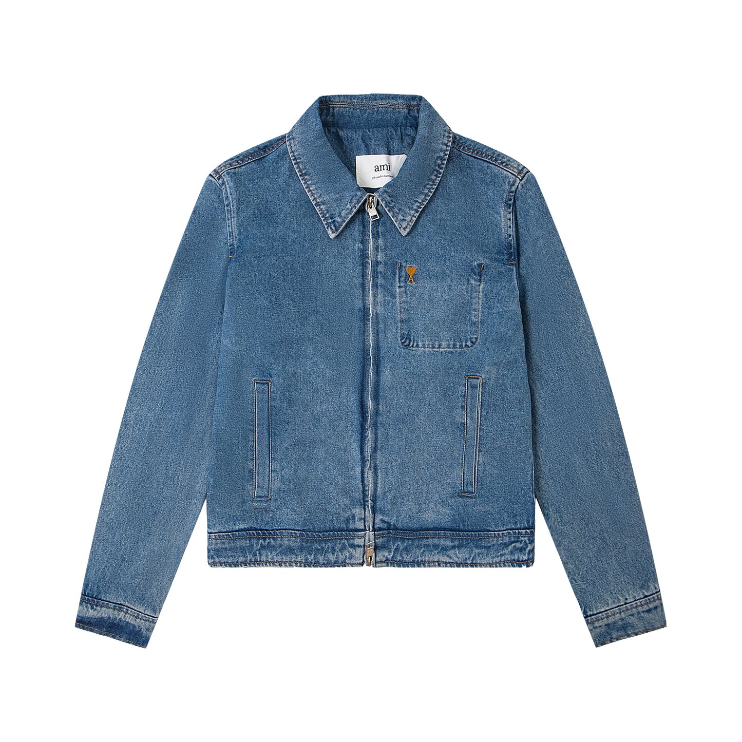 Ami Heart Logo Embroidered Denim Shirt 853