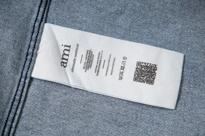 Ami Heart Logo Embroidered Denim Shirt 852