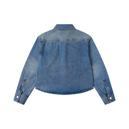 Ami Classic Heart Embroidered Cropped Denim Shirt 847