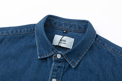 Ami Heart Logo Embroidered Denim Shirt 816