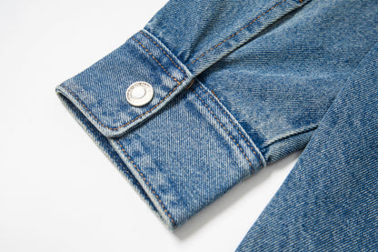 Ami Classic Heart Embroidered Long-Length Denim Shirt 848