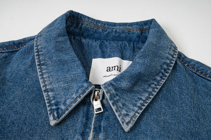 Ami Heart Logo Embroidered Denim Shirt 853