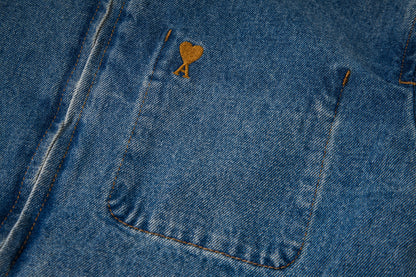 Ami Heart Logo Embroidered Denim Shirt 853
