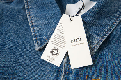 Ami Heart Logo Embroidered Denim Shirt 853