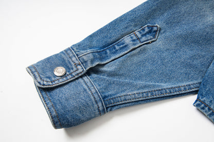Ami Classic Heart Embroidered Cropped Denim Shirt 847