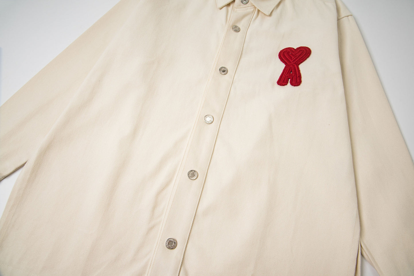 Ami Classic Heart Embroidered Long-Length Denim Shirt 848