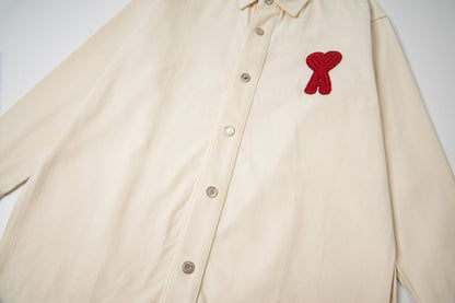Ami Classic Heart Embroidered Long-Length Denim Shirt 848